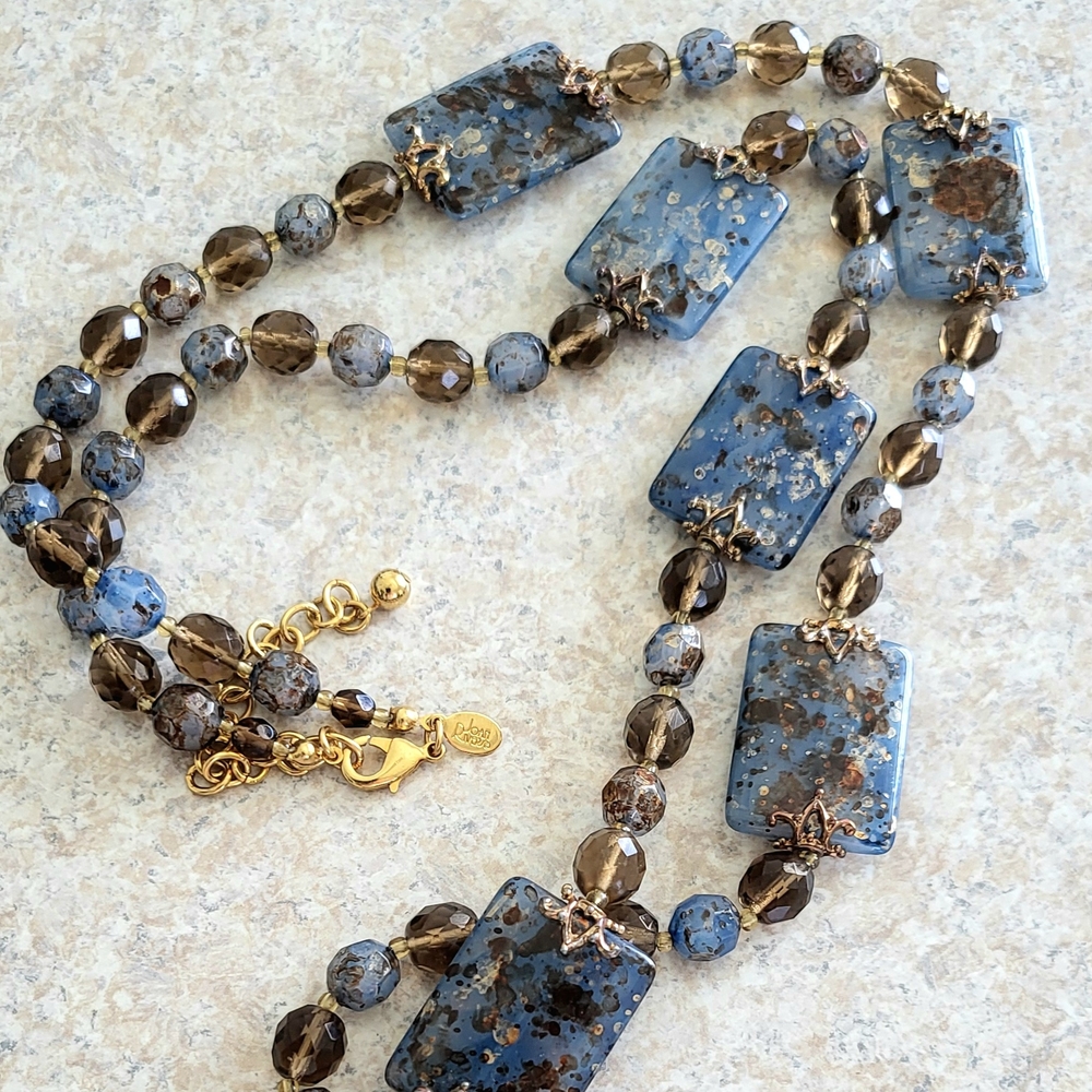 Elegant Blue and Brown Beaded Necklace